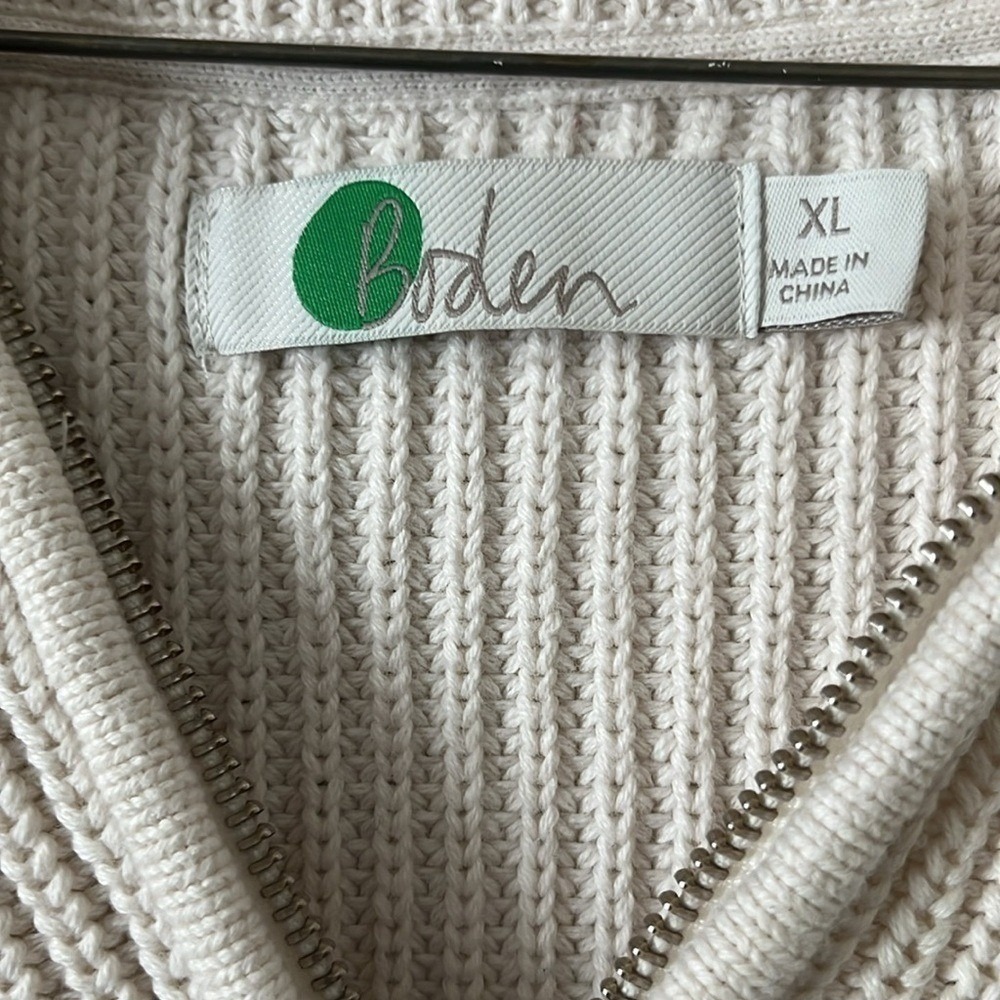 BODEN Quarter Zip Sweater Side Stripe Men XL Cream Cotton Ribbed Pullover - Picture 4 of 9